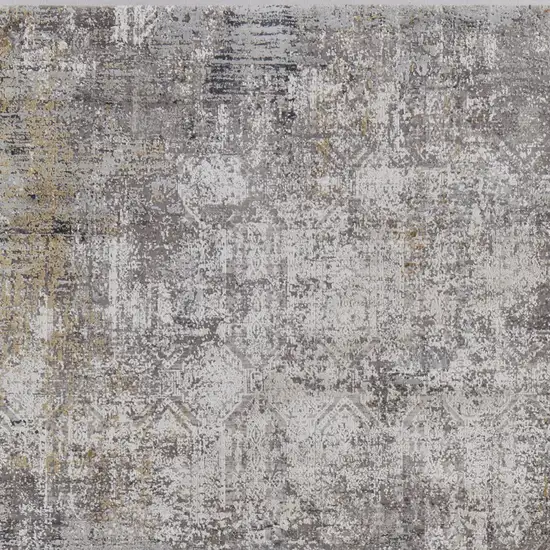 Ivory Taupe and Gray Abstract Power Loom Distressed Area Rug With Fringe Photo 8