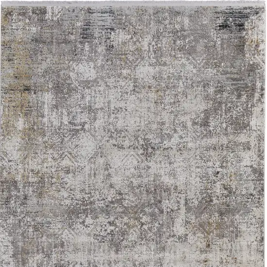 Ivory Taupe and Gray Abstract Power Loom Distressed Area Rug With Fringe Photo 4