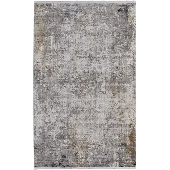 Ivory Taupe and Gray Abstract Power Loom Distressed Area Rug With Fringe Photo 2