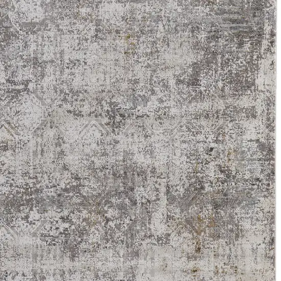 Ivory Taupe and Gray Abstract Power Loom Distressed Area Rug With Fringe Photo 8