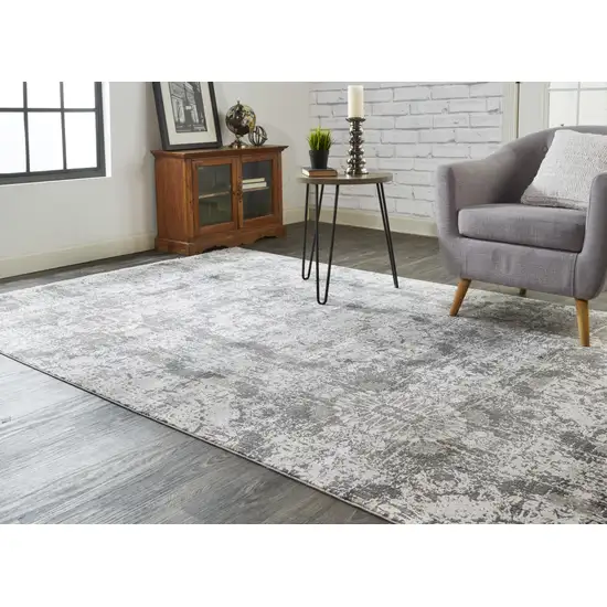 Ivory Taupe and Gray Abstract Power Loom Distressed Area Rug With Fringe Photo 8