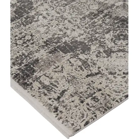 Ivory Taupe and Gray Abstract Power Loom Distressed Area Rug With Fringe Photo 4