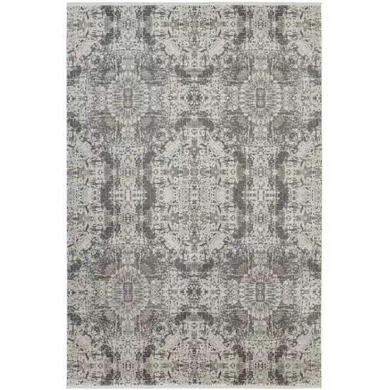 Ivory Taupe and Gray Abstract Power Loom Distressed Area Rug With Fringe Photo 2