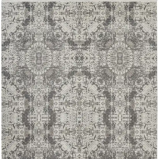 Ivory Taupe and Gray Abstract Power Loom Distressed Area Rug With Fringe Photo 4