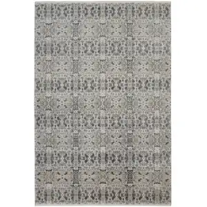 Photo of Ivory Taupe and Gray Oriental Power Loom Area Rug With Fringe