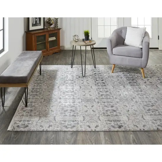 Ivory Taupe and Gray Oriental Power Loom Area Rug With Fringe Photo 8