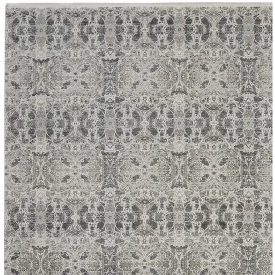 Ivory Taupe and Gray Oriental Power Loom Area Rug With Fringe Photo 4