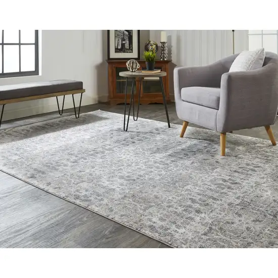 Ivory Taupe and Gray Oriental Power Loom Area Rug With Fringe Photo 8