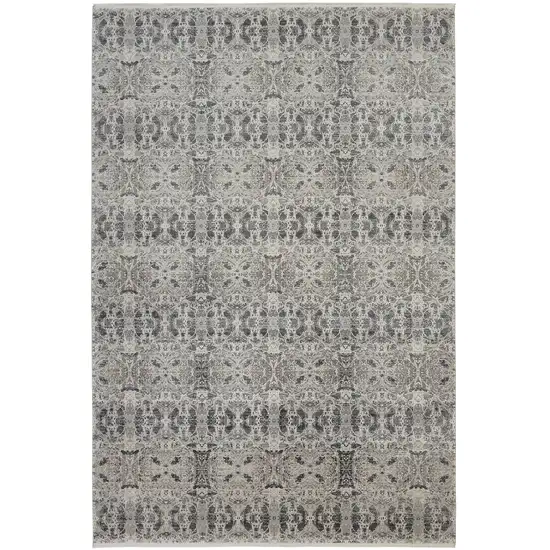 Ivory Taupe and Gray Oriental Power Loom Area Rug With Fringe Photo 2