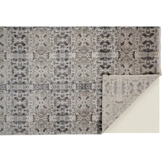 Ivory Taupe and Gray Oriental Power Loom Area Rug With Fringe Photo 6