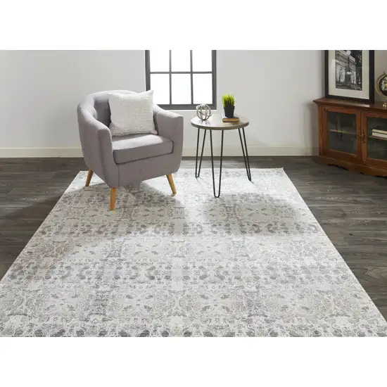 Ivory Taupe and Gray Oriental Power Loom Area Rug With Fringe Photo 8