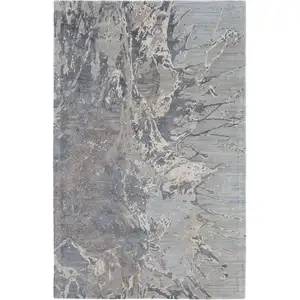 Photo of Ivory Taupe and Green Abstract Hand Tufted Worn Faded Area Rug