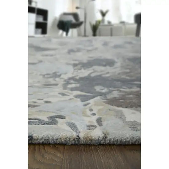 Ivory Taupe and Green Abstract Hand Tufted Worn Faded Area Rug Photo 7