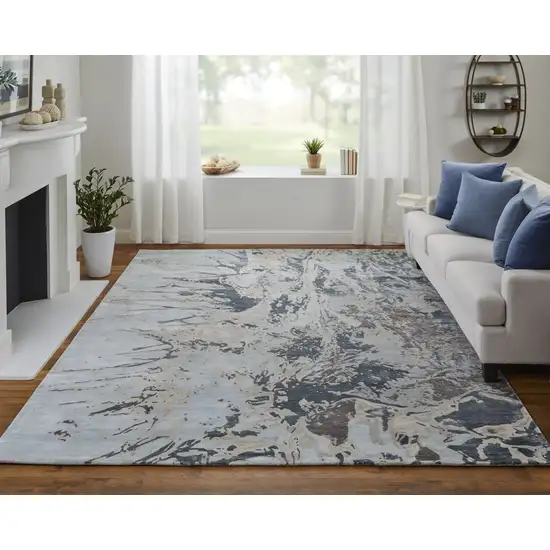 Ivory Taupe and Green Abstract Hand Tufted Worn Faded Area Rug Photo 4