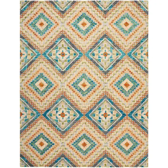 Ivory Teal Blue And Gray Wool Geometric Hand Tufted Area Rug Photo 2