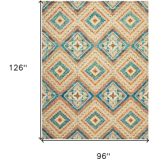 Ivory Teal Blue And Gray Wool Geometric Hand Tufted Area Rug Photo 3