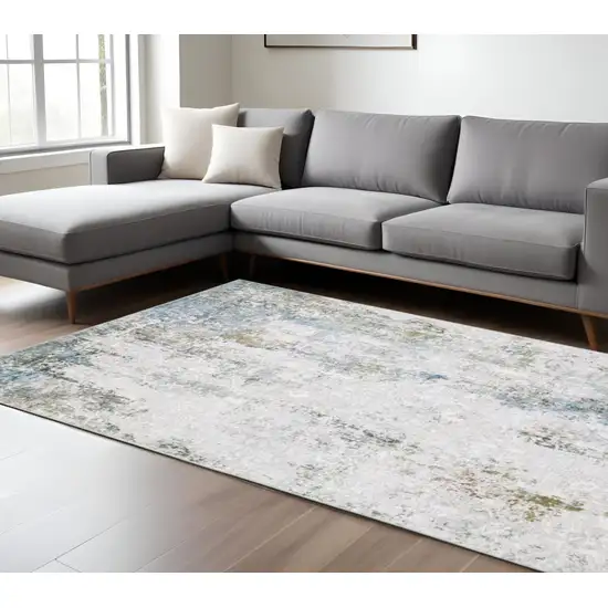 Ivory and Blue Abstract Non Skid Area Rug Photo 1