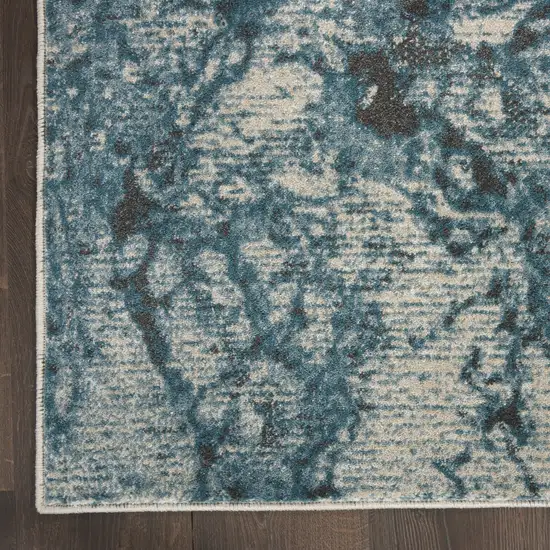 Ivory Teal Blue and Black Abstract Area Rug Photo 4