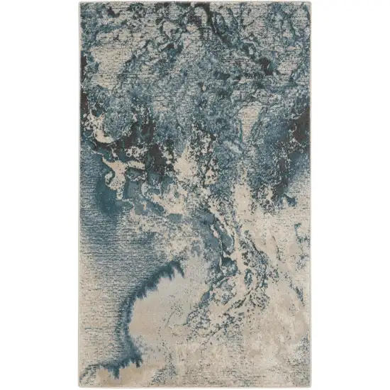 Ivory Teal Blue and Black Abstract Area Rug Photo 2