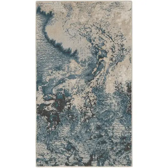 Ivory Teal Blue and Black Abstract Area Rug Photo 7