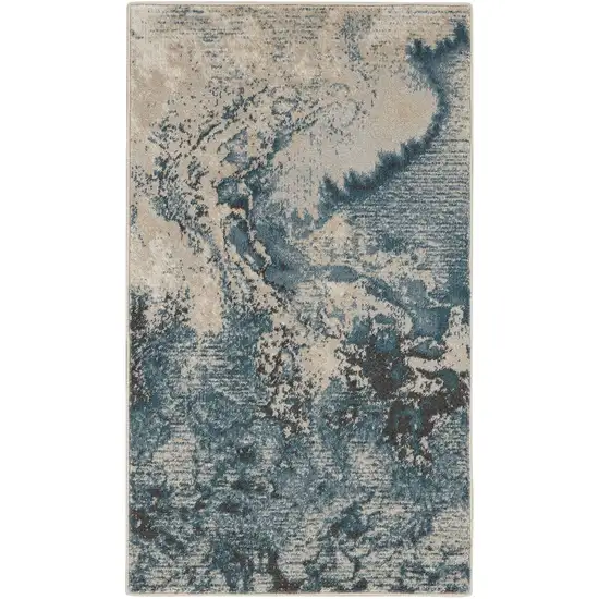 Ivory Teal Blue and Black Abstract Area Rug Photo 2