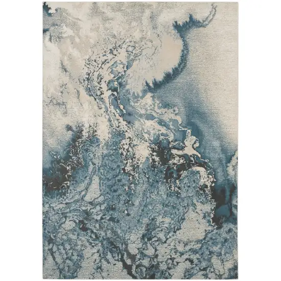 Ivory Teal Blue and Black Abstract Non Skid Area Rug Photo 2