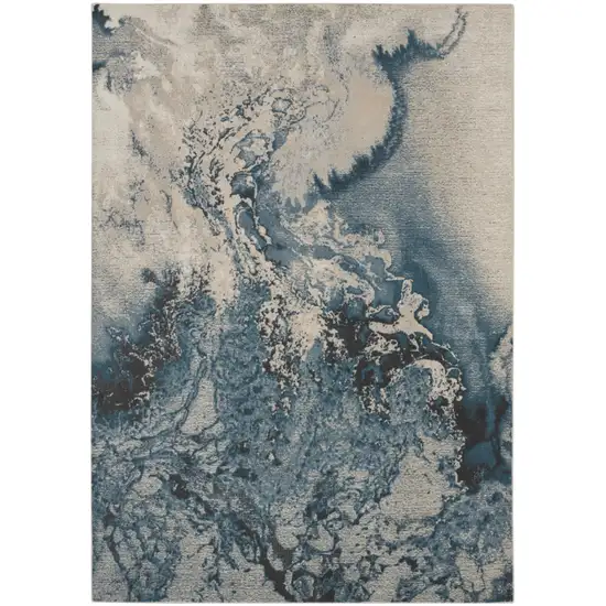 Ivory Teal Blue and Black Abstract Non Skid Area Rug Photo 2