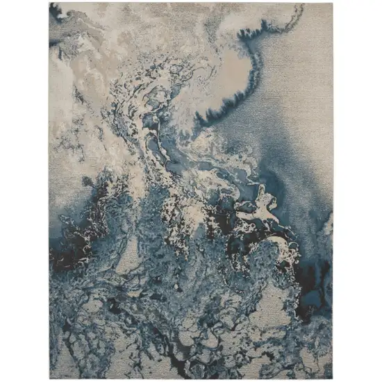 Ivory Teal Blue and Black Abstract Non Skid Area Rug Photo 2