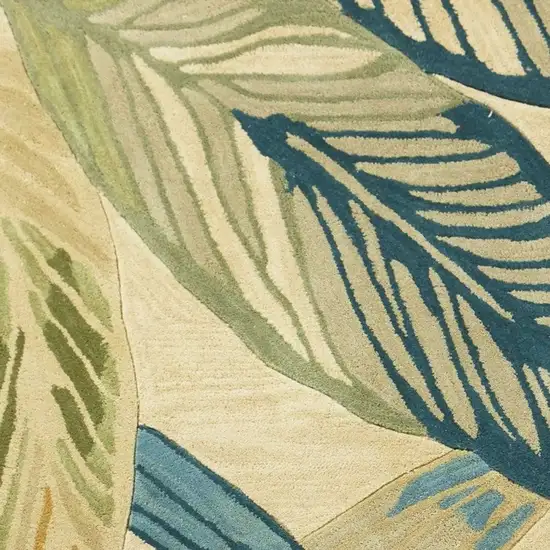 Ivory Teal Hand Tufted Tropical Leaves Indoor Area Rug Photo 4