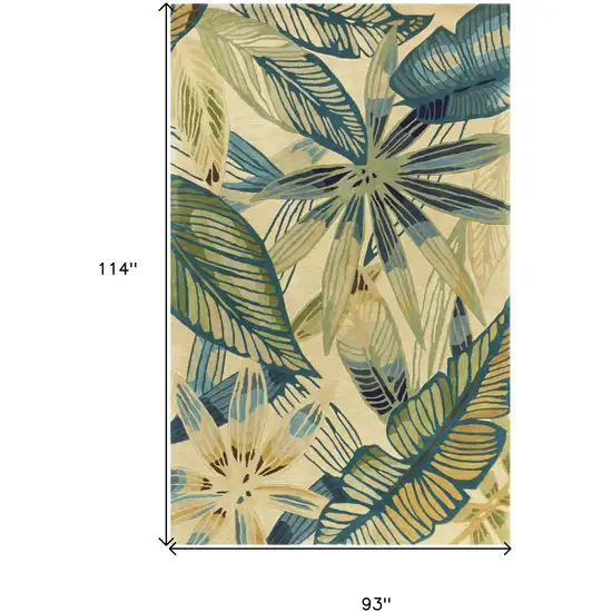 Ivory Teal Hand Tufted Tropical Leaves Indoor Area Rug Photo 6