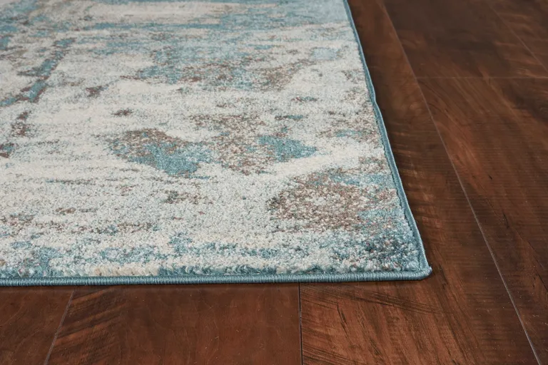 Ivory Teal Machine Woven Abstract Indoor Area Rug Photo 3