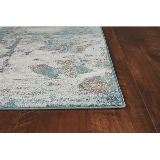 Ivory Teal Machine Woven Abstract Indoor Area Rug Photo 3