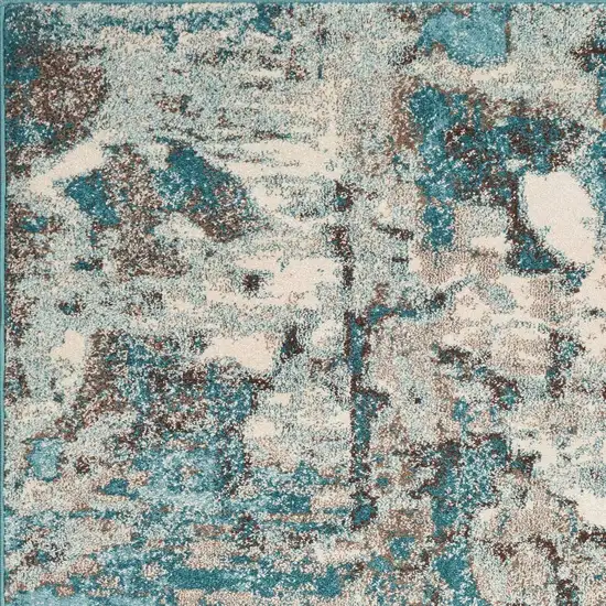 Ivory Teal Machine Woven Abstract Indoor Area Rug Photo 1