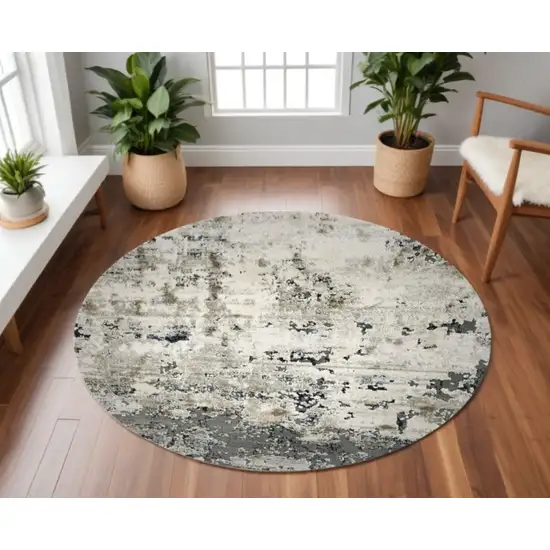 8' Ivory Teal Machine Woven Abstract Round Indoor Area Rug Photo 2