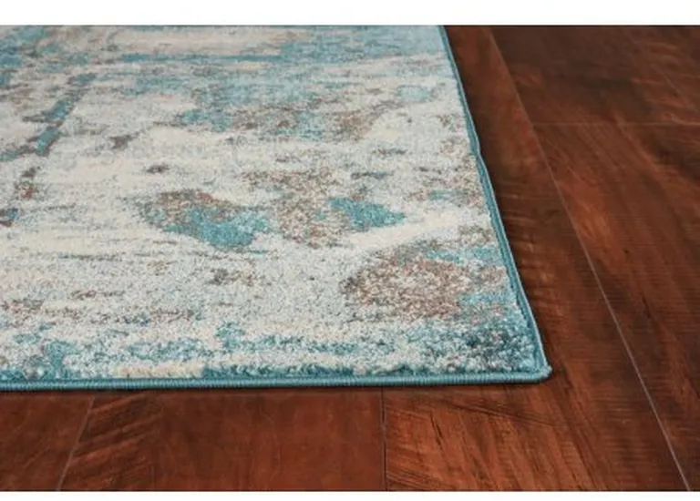 Ivory Teal Machine Woven Abstract Watercolor Indoor Area Rug Photo 2