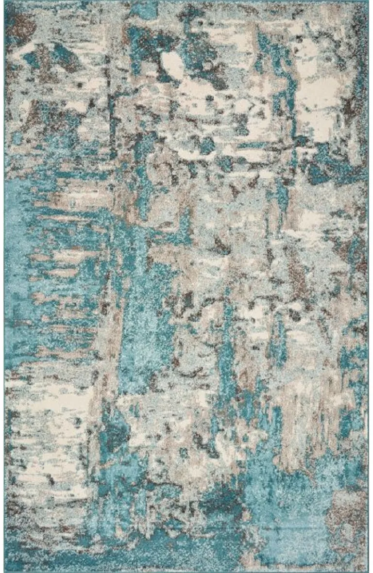 Ivory Teal Machine Woven Abstract Watercolor Indoor Area Rug Photo 1