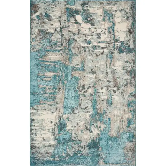 Ivory Teal Machine Woven Abstract Watercolor Indoor Area Rug Photo 1