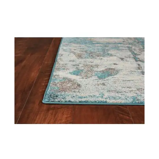 Ivory Teal Machine Woven Abstract Watercolor Indoor Area Rug Photo 3