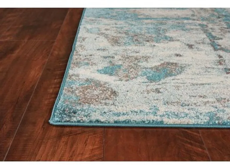 Ivory Teal Machine Woven Abstract Watercolor Indoor Area Rug Photo 3