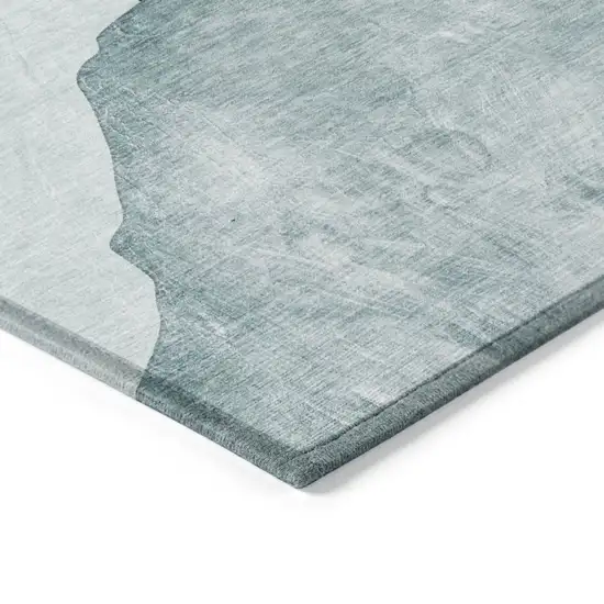 Ivory Teal and Gray Abstract Washable Non Skid Indoor Outdoor Area Rug Photo 7