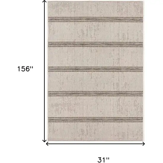 Ivory and Gray Striped Runner Rug Photo 3