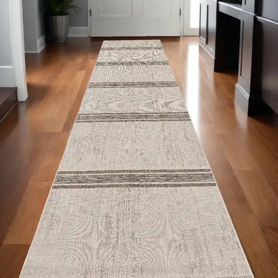 Ivory and Gray Striped Runner Rug Photo 1