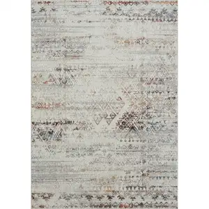 Photo of Ivory Tribal Distressed Washable Area Rug