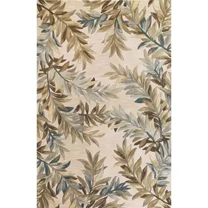 Photo of Ivory Tropical Branches Wool Indoor Runner Rug