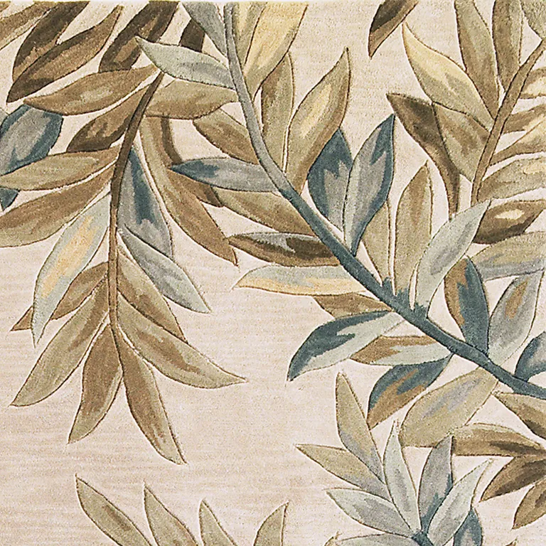 Ivory Tropical Branches Wool Indoor Runner Rug Photo 2