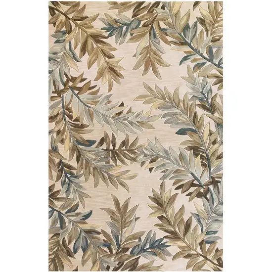 Ivory Tropical Leaves Wool Indoor Area Rug Photo 2