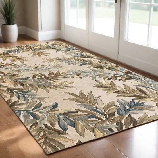 Ivory Tropical Leaves Wool Indoor Area Rug Photo 1