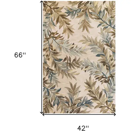 Ivory Tropical Leaves Wool Indoor Area Rug Photo 3