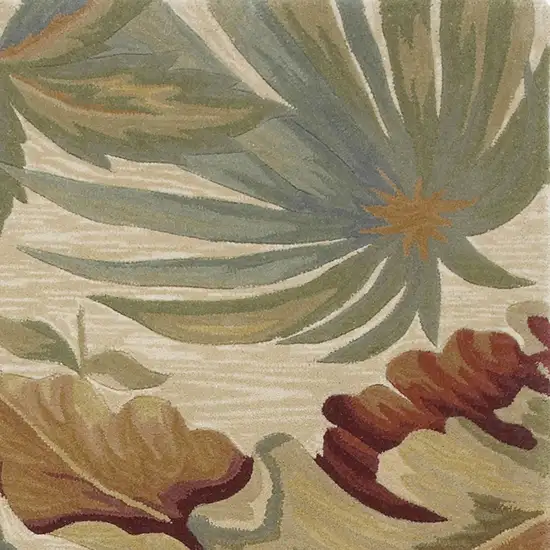 Ivory Tropical Leaves Wool Indoor Area Rug Photo 2