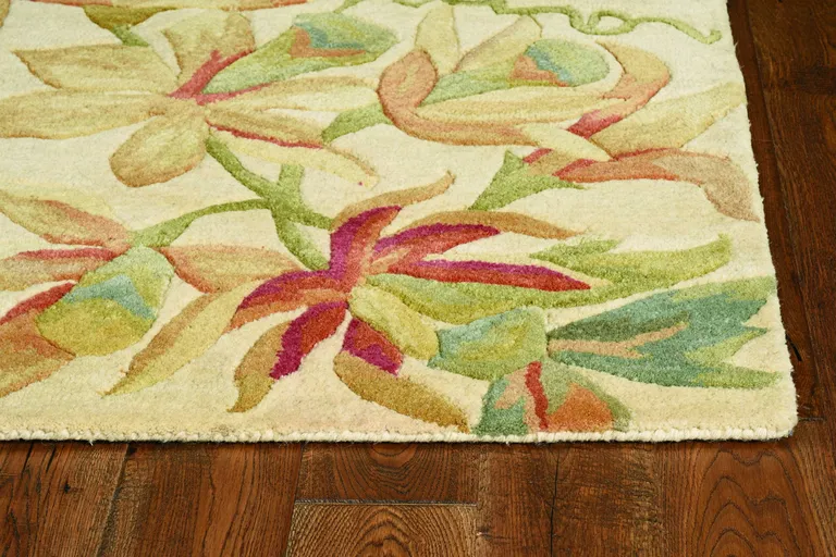 Ivory Tropical Leaves Wool Indoor Area Rug Photo 3